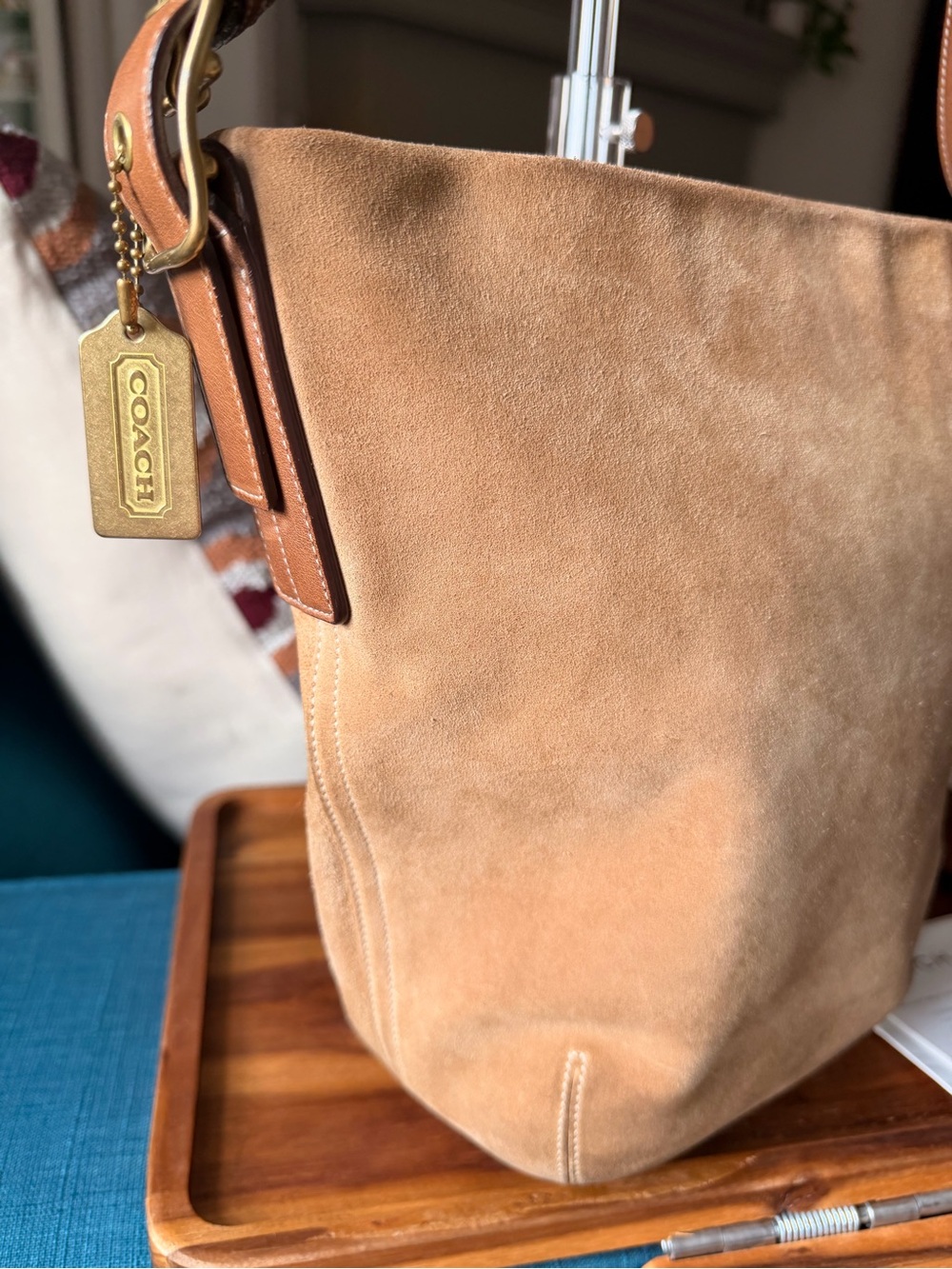 Coach Legacy Suede Bucket Bag 9187 Medium Size Rare Vintage Light Tan Purse COA - Picture 2 of 15